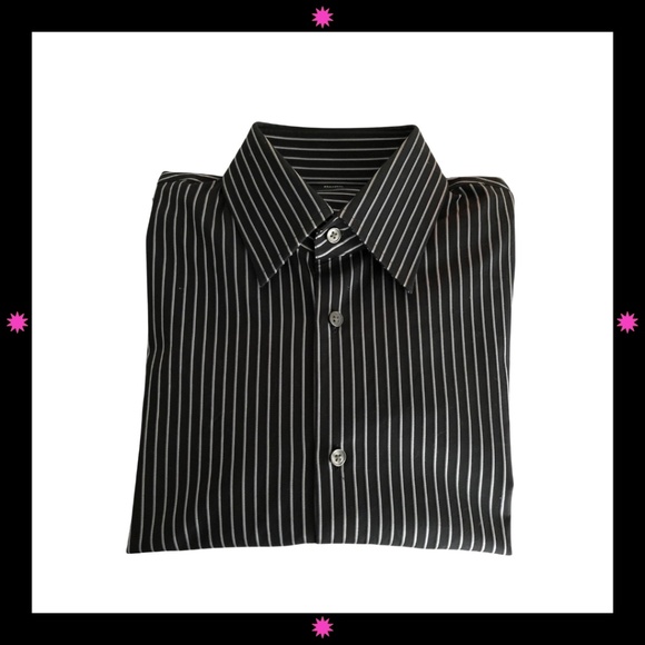 MEN'S LONG SLEEVE BLACK DRESS SHIRT WITH WHITE STRIPES BY BOSS 15 34/35 - Picture 6 of 6